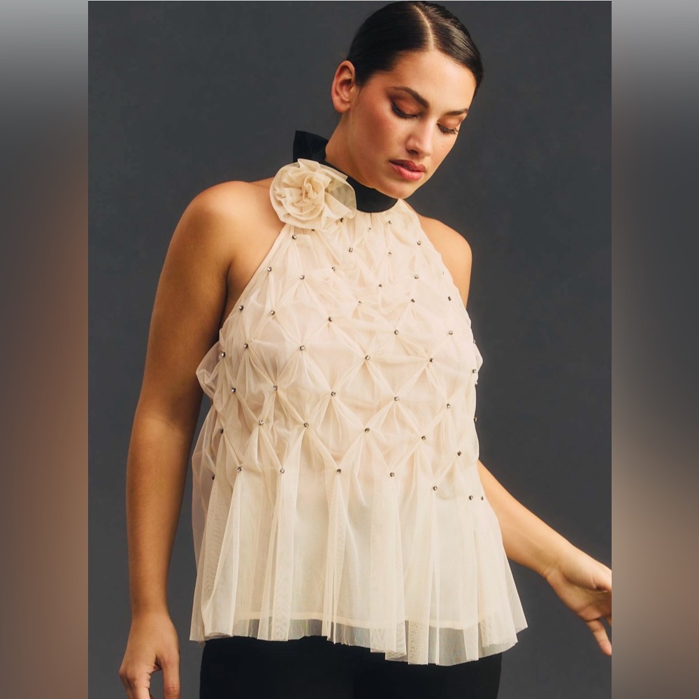 Maeve Sheer Rosette Smocked Blouse
Anthropologie